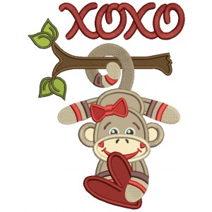 XOXO Looks Like Sock Monkey Applique Machine Embroidery Design Digitized Pattern 